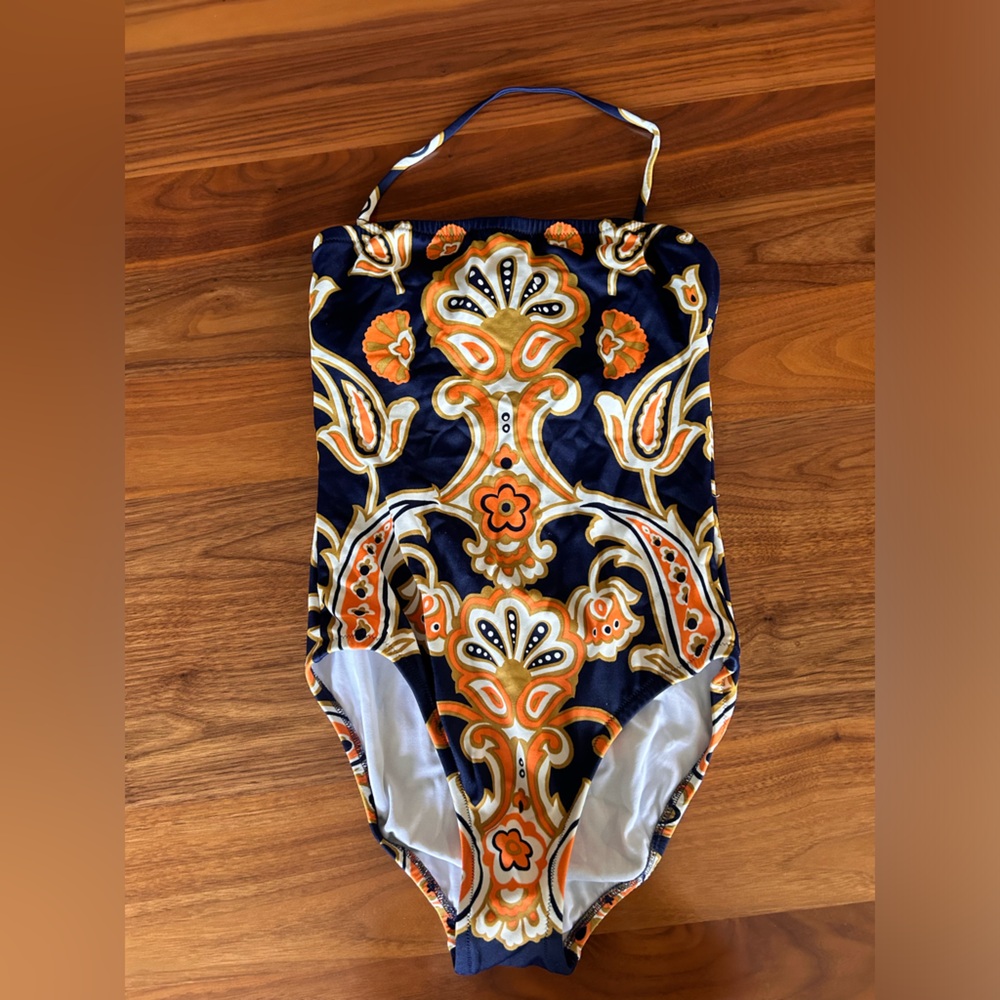 J. Crew Navy and Orange One Piece Swimsuit